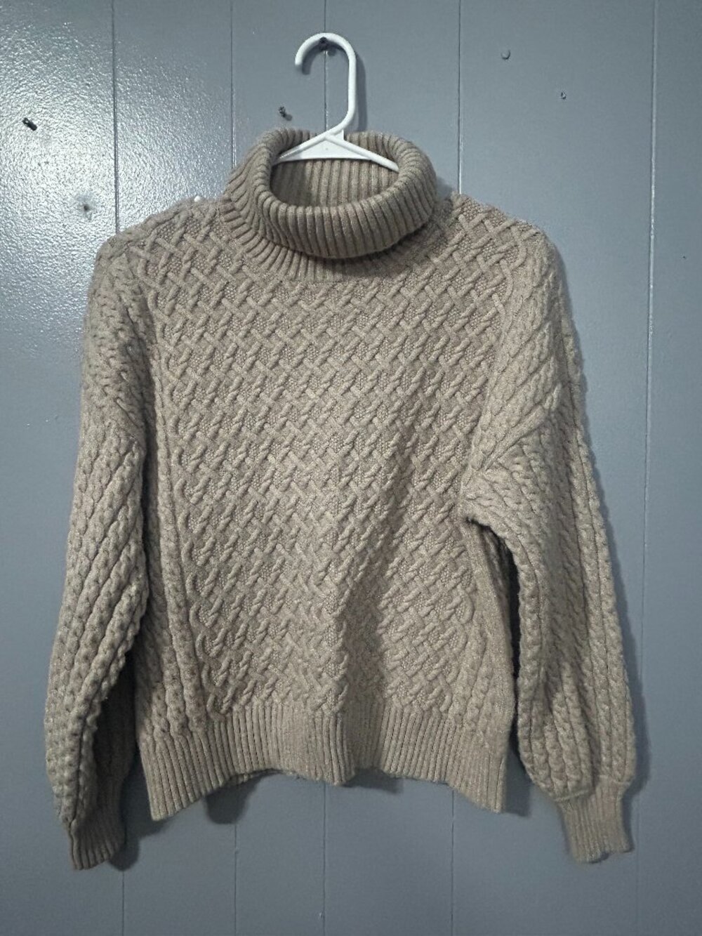 Cyrus Taupe Cable Knit Turtleneck Sweater - Size M